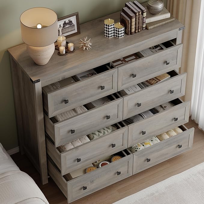 Tall 8-Drawer Dresser, Modern Wooden Storage Chest of Drawers, Dresser TV Stand, Wood Drawer Organizer with Metal Handles for Bedroom, Living Room, Hallway