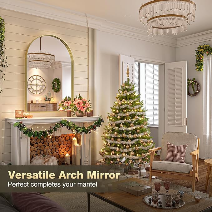 Brightify Arched Mirror, Arched Wall Mirror, 24 x 40 Inch Gold Arch Mirror, Metal Frame Gold Bathroom Mirror, Arched Top Bathroom Vanity Mirror for Living Room Bedroom Mantel Entryway Hallways