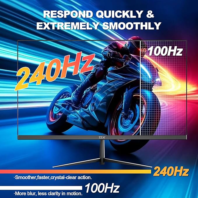 ZZA 24.5" PC Monitor for Gaming, 240Hz FHD Display, VA Panel, AMD FreeSync, 120% sRGB, Low Blue Mode, VESA Mount75X75MM, DP1.4/HDMI2.0