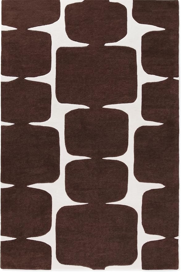 Restoration and Renovation Modern Wool Area Rug - Contemporary Abstract Geometric Design, Thick & Soft Hand-Tufted Carpet - Ideal for Indoor Decor in Living Room, Bedroom (Chocolate Brown, 2.6' x 8')