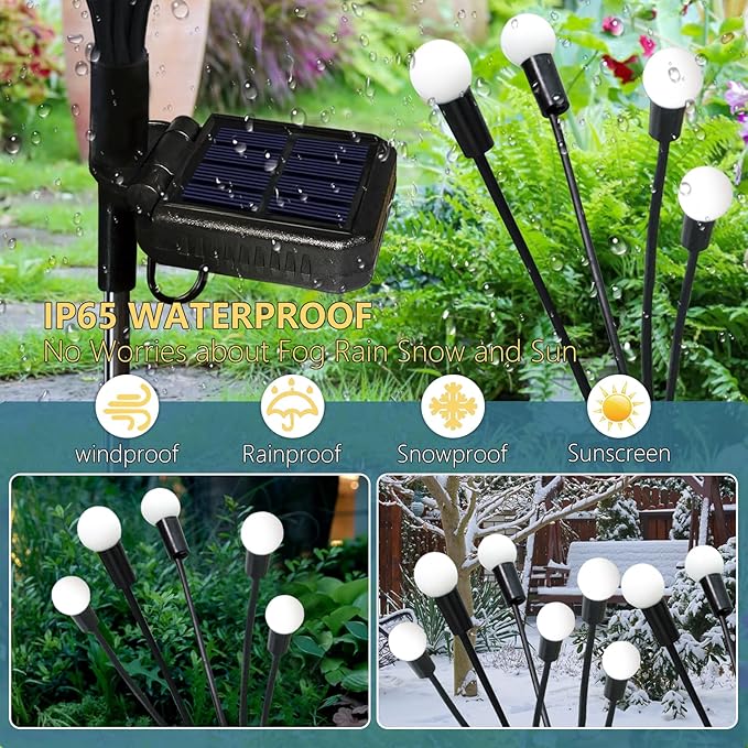 Solar Garden Lights Outdoor, 6 Pack 60 LED Solar Firefly Lights Waterproof, Sway by Wind, Swaying Light for Yard Patio Backyard Garden Planter Flower Bed Pathway Outdoor Decoration (Warm White)