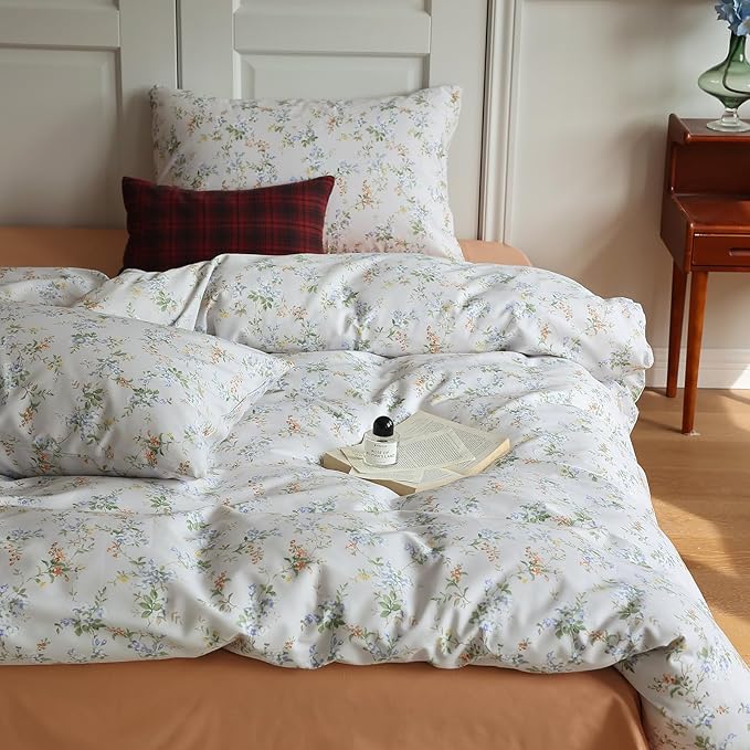 LifeTB Retro Flower Duvet Cover King Vintage Style Botanical Duvet Cover Farmhouse Garden Floral Bedding Set Cottagecore Duvet Cover Set Wildflower Botanical Comforter Cover for Girls Women