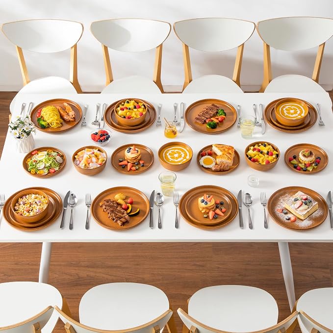 vancasso Plates and Bowls Sets, 24 Pieces Stoneware Dinnerware Set for 8, Ceramic Dish Set for Kitchen, Microwave and Dishwasher Safe, Caramel Yellow, Series ZERMATT