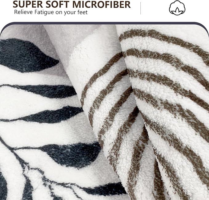 APROPHIC 17"X24" Boho Bath Rugs for Bathroom Decor Non-Slip Bath Mat Absorbent Plush Microfiber Soft Carpet Machine Washable Bath Mat for Bathrooms,Showers,Laundry Rooms,White and Black