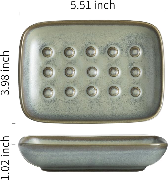 Miamolo Ceramic Soap Dish for Shower, Non-Slip Bar Soap Saver Tray Bar for Bathroom Kitchen Sink Bathtub, Easy to Clean, Dishwasher Safe, Raised Pattern - Keep Soap Dry, Dark Green