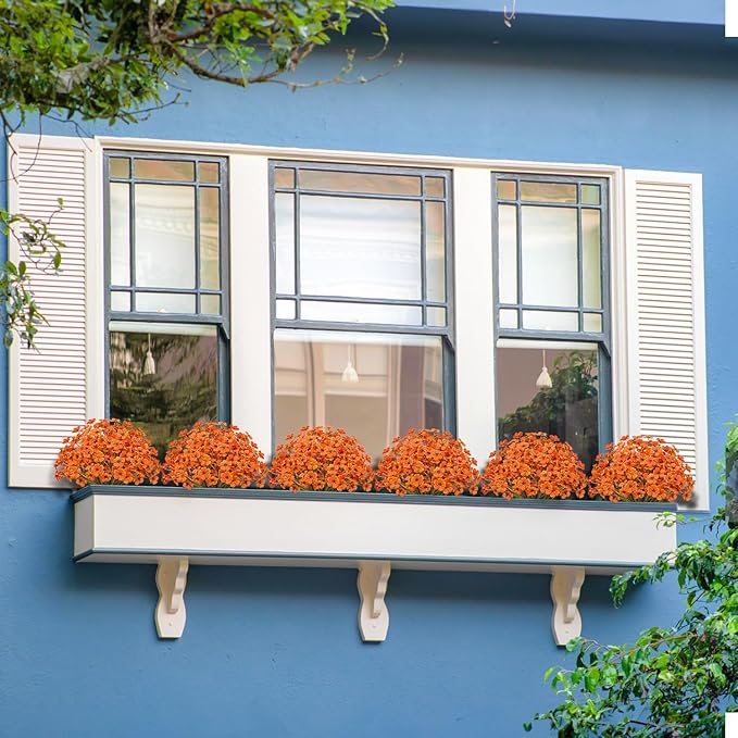 Outdoor Artificial Flowers 21 UV Resistant Bundles Fake Flower Plastic Plants Faux Silk Flowers Porch Hanging Garden Porch Window Box Decorating (Light Autumn Orange)