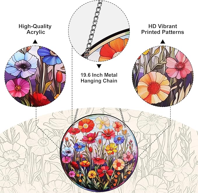 Stained Acrylic Window Handing Ornaments,Floral Suncatcher for Home Decor,Christmas,Thanksgiving Day,Mother's Day Birthday Gift for Women and Mom