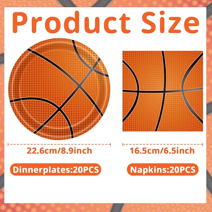 T-Antrix 40 Pcs Basketball Plates And Napkins Party Supplies, Basketball Birthday Decorations Disposable Paper Tableware Set Party Favors for Kids Serves 20