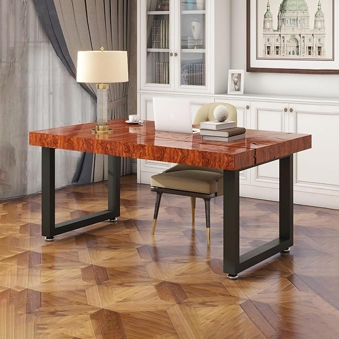 Metal Desk Table Legs 28''Hight 35'' Wide with Adjustable Protector Feet, Industrial & Rustic Style Heavy Duty Metal Furniture Legs for DIY Dinning Coffee Tables, Rectangle Shape, Black
