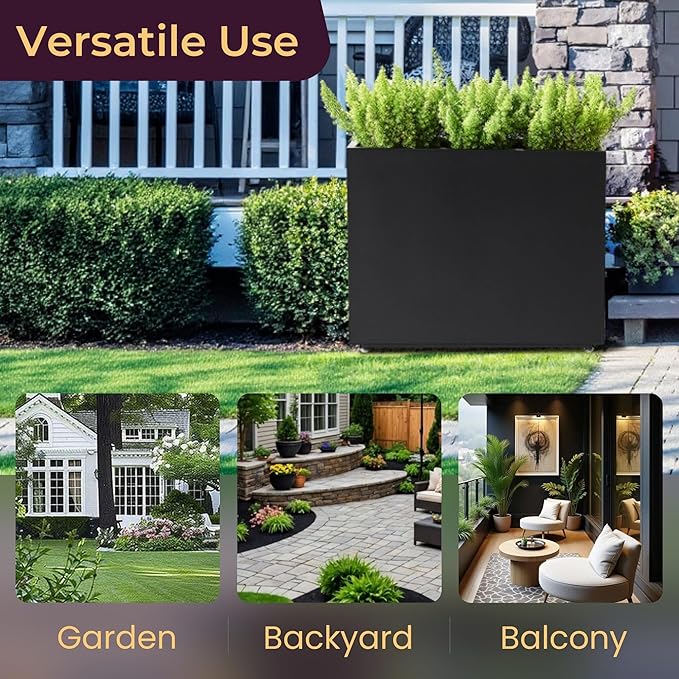 36Wx11Dx30H Tall Metal Planter Box with Removable Middle Partition and Adjustable Feet, Outdoor Elevated Planters for Patio, Yard, Deck | Easy Assembly, Drainage Holes, Black