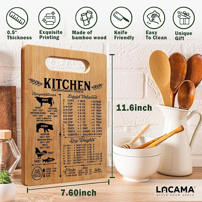 Lacama Kitchen Conversion Chart Gifts for Women Cutting Board, Kitchen Gifts for Women，Decorative Bamboo Cutting Board Christmas Birthday Mother's Day Gift