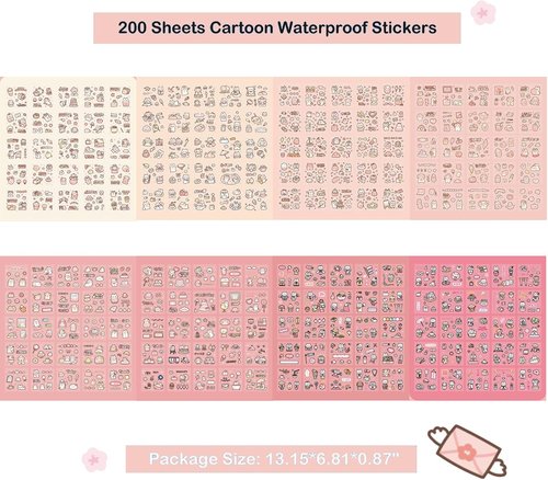 Doraking Kawaii Cute Animal Stickers - 200 Sheets Vinyl Transparent Flower Stickers for Journaling & Scrapbooking