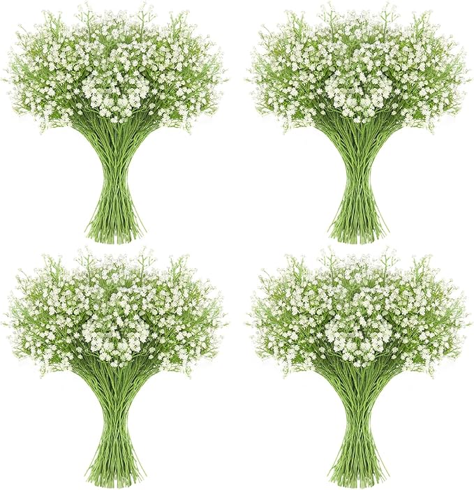 JIFTOK Babys Breath Artificial Flowers, 60 Pcs Fake Flowers Gypsophila Bouquet Fall Flowers Artificial for Decoration, Real Touch Silk Flower for Wedding Christmas DIY Party Home Garden Office(White)