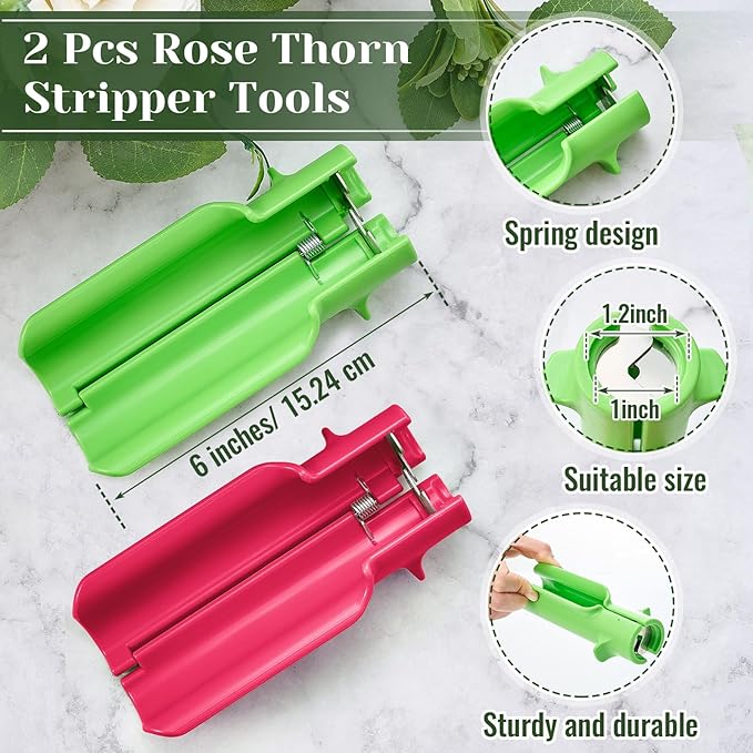 Lasnten 2 Pcs Rose Thorn Stripper Tool Thorn Remover for Roses Leaf Stripper Tool Flower Stem Cleaner Cutter to Removal Leaf for Home Flower Shop Gardening Floral Arrangement (Green,Rose Red)