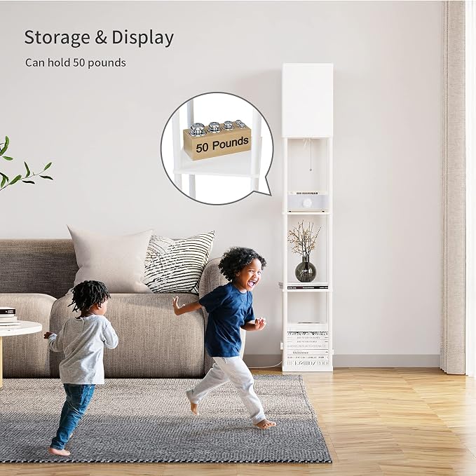 SUNMORY Floor Lamp with Shelves, Modern Square Standing Lamp with 3 Color Temperature Bulb, Corner Display Bookshelf Lamp for Living Room and Bedroom