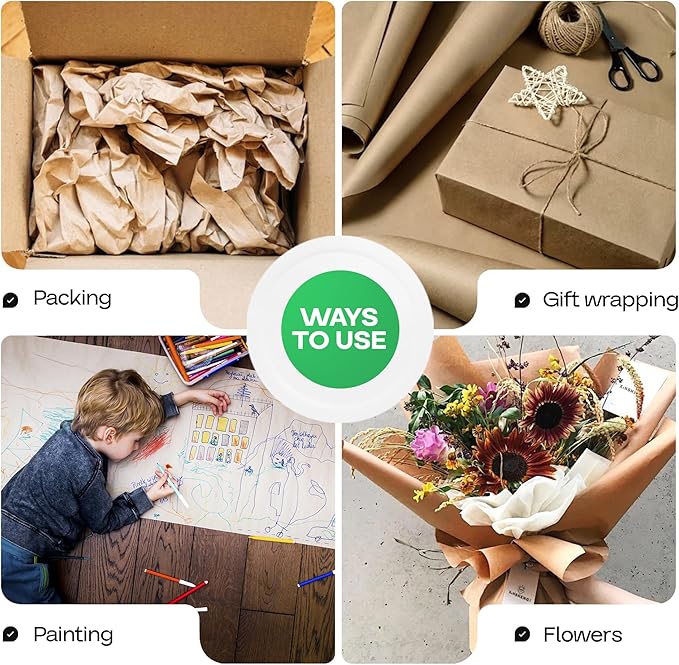 12" x 1200" (100 feet) Brown Kraft Paper Roll - USA-Made Quality Craft Paper for Gift Wrapping, Kids' Arts & Crafts, School Projects - 100% Recycled Natural Material 50lb Thickness by IDL Packaging