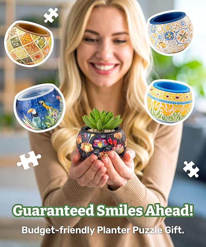 PieceRelax 3D Puzzle Planter 80 Pieces - Flower Pot - Dancing Leaves in Fall, Home Decor Flower Pots for Indoor Cactus, Succulents Pots [K1108]