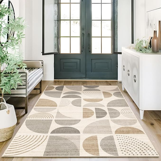 MUJOO Boho Rug Washable,3x5 Area Rugs for Bedroom Entryway Living Room Bedside,Small Throw Floor Carpet Non Slip Soft Indoor Modern Abstract Bohemian Neutral Beige