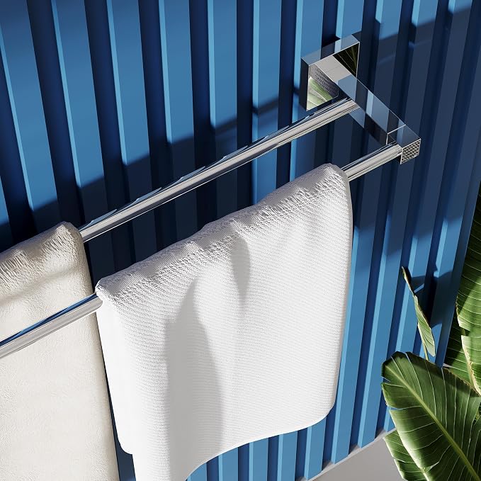 RUACQ Double Towel Bar, 24 Inch Towel Racks for Bathroom Wall Mounted, 304 Stainless Steel Bath Towel Rod with Square Base(Chrome)