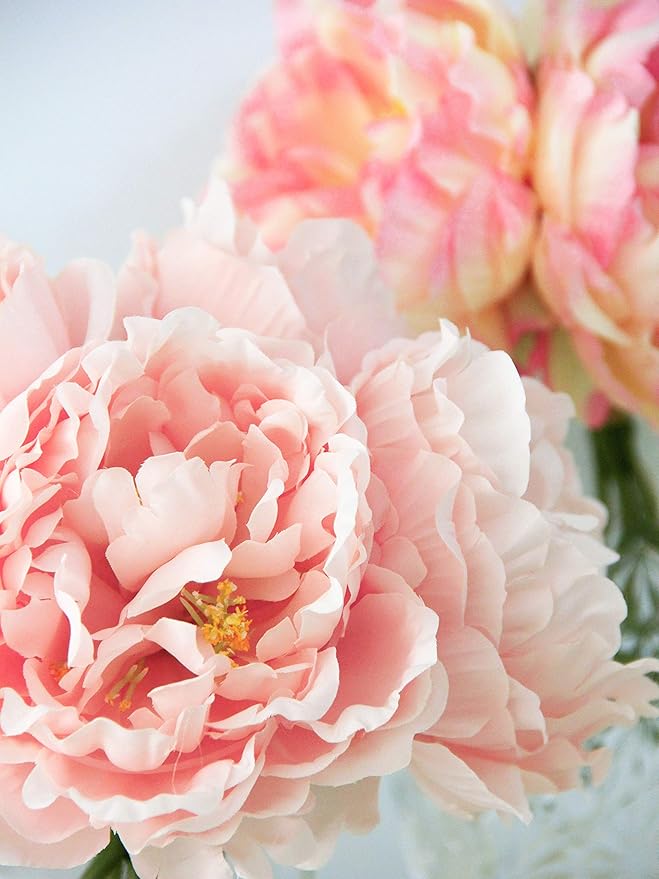 Tinsow Artificial Peony for Home Decoration, 5 Pcs Faux Peonies with Stems, Silk Flowers Bouquet for Wedding Decoration and Flower Arrangement
