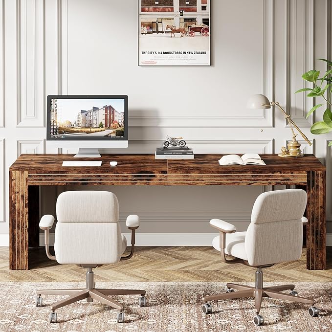 Tribesigns 79-Inch Extra Long Desk, Two Person Double Desk for Home Office, Wooden Long Computer Desk Writing Table for Office, Vintage Brown