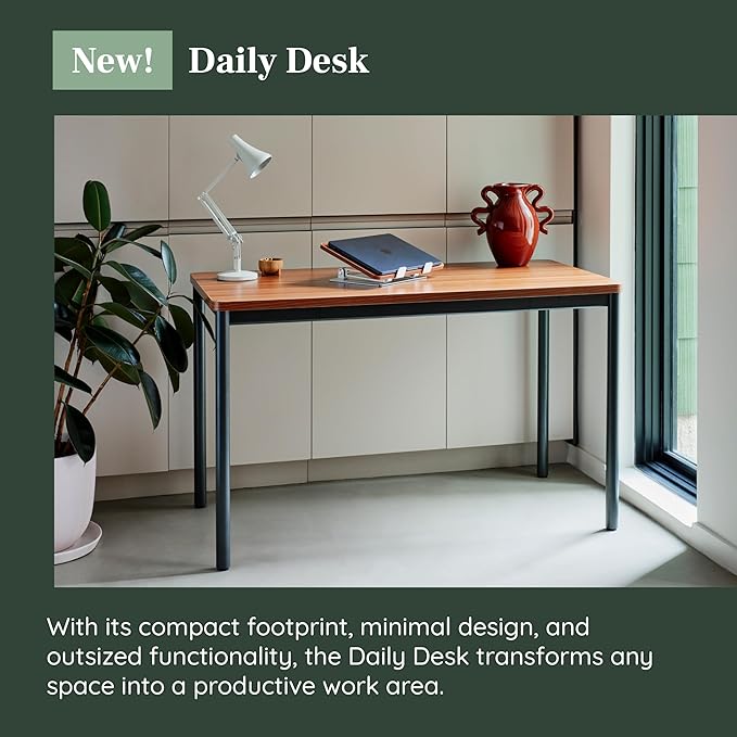 Branch Daily Desk - Functional at Home Office Desk with Effortless Assembly, Timeless Design, Rounded Corners, and Built-in Cable Notch - 48” W x 28.5” H x 24” D - White Work Table