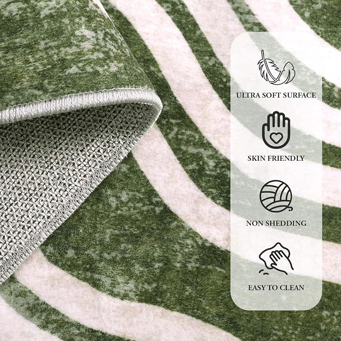 Hedlive Boho Washable Rug 6x9, Soft 6x9 Green Rugs for Living Room Classroom, Ultra-Thin Non Slip Bedroom Rug Stain Resistant Large Carpet for Dining Room Nursery(6'x9',Green/Multi)
