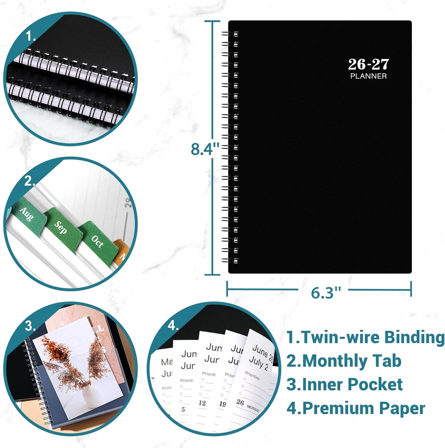 Academic Planner 2026-2027 by [Brand Name] - Weekly & Monthly Layout, 6.3” x 8.4”, Thick Paper, Back Pocket