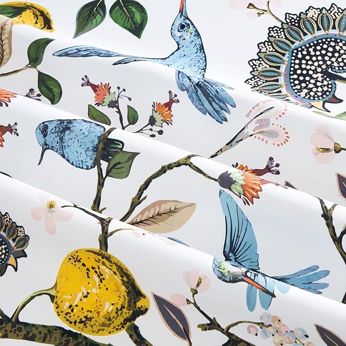 Curtains for Bedroom,Blue and White Hummingbird Floral Patterned Curtains 96 Inch Length for Living Room，Vintage Luxury Whimsical Floral Lemon Leaf Pinch Pleated Drapes，2 Panels