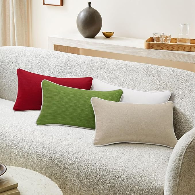 Unimatta Decorative Outdoor Water Repellent Throw Pillows with Inserts, Set of 4, 20" x12" Pillows for Patio, Backyard, Bed, Couch, and Patio Furniture, Lawn Green