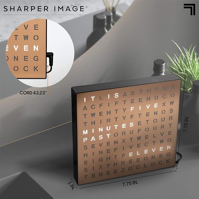 Sharper Image LED Word Digital Clock, 7.75", Copper Finish, Light-Up Desk & Wall Clock, Modern Time Display, Shelf or Wall Decor for Home Office, Living Room, Kitchen & Bedroom, Housewarming Gift