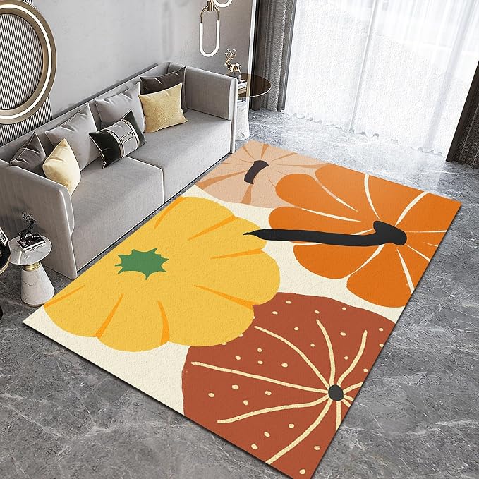Cartoon Pumpkin Large Area Rug, Autumn Harvest Pumpkin Non Slip Print Rugs, Soft Machine Washable Carpet for Indoor Bedroom Living Room Office Decor Rug - 6 ft x 9 ft