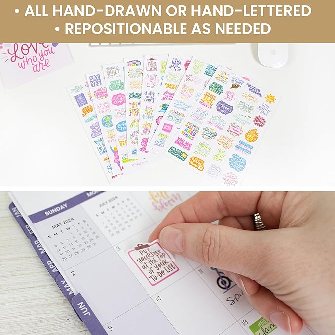 bloom daily planners Inspirational & Motivational Quotes Planner Stickers (8 Sheets / 200+ Stickers) - Hand-Lettered Positive Cute Aesthetic Quotes for Decorating Organizers, Scrapbooks, Laptops, etc.