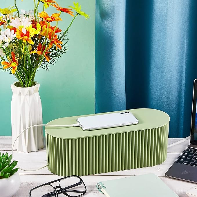 Marsui 2 Pcs Green Cable Management Organizer Box for Hiding Wires, Home Office Desk Floor Cord Organizer, 11.8 x 5.1 x 4.3 Inch Cord Strip Protect Holder Wire Storage