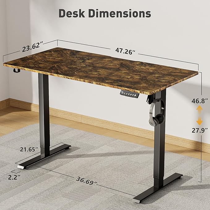 48 x 24 Inch Electric Standing Desk Adjustable Height, Sit Stand Desk, Stand up Desk for Home Office, Computer Workstation (Spliced Desktop,Rustic Brown)