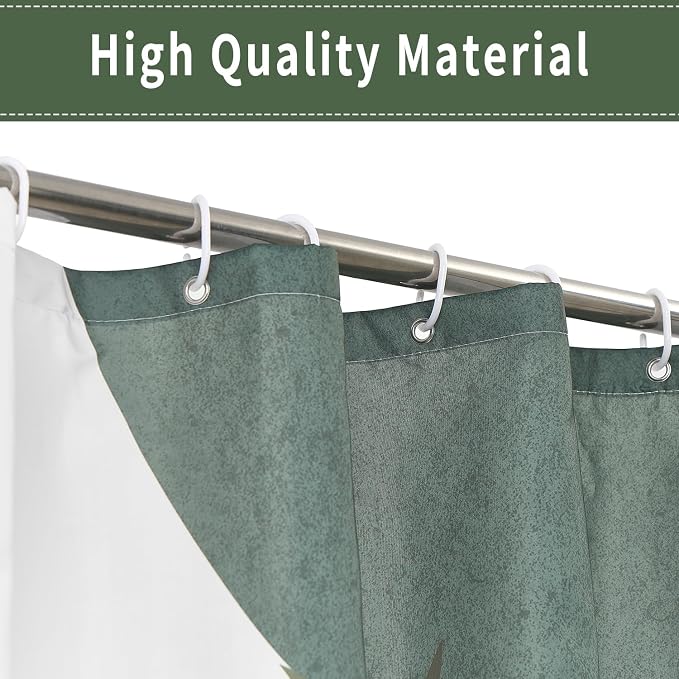 Boho Mid Century Shower Curtain, Green Pink Modern Minimalist Abstract Geometric Gold Plant Leaves Sun Arch Bathroom Curtains Waterproof Fabric Buthtub Curtain Set with Hooks 66" Wx72 L
