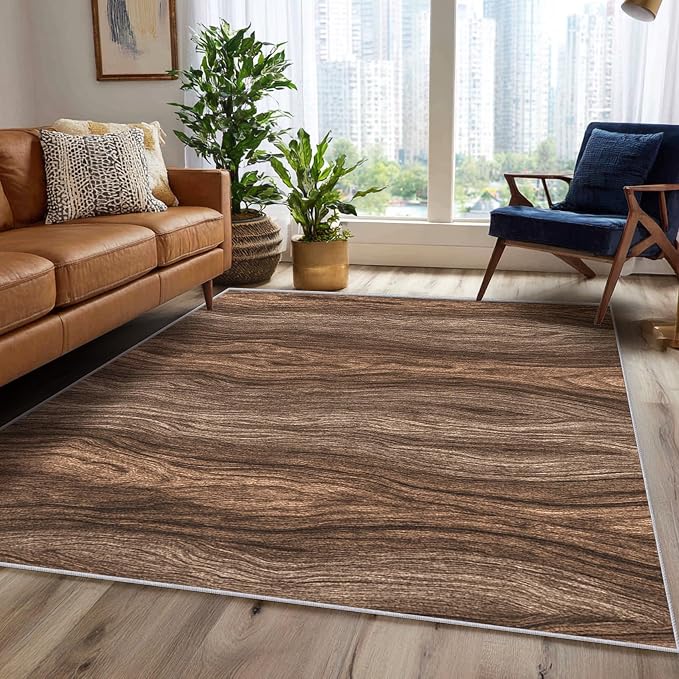 Wood Grain Rustic Area Rug, Vintage Brown Texture Pattern Carpet, Washable Non Slip Low Pile Soft Thin, Living Room Bedroom Home Decor Mat 5x8ft