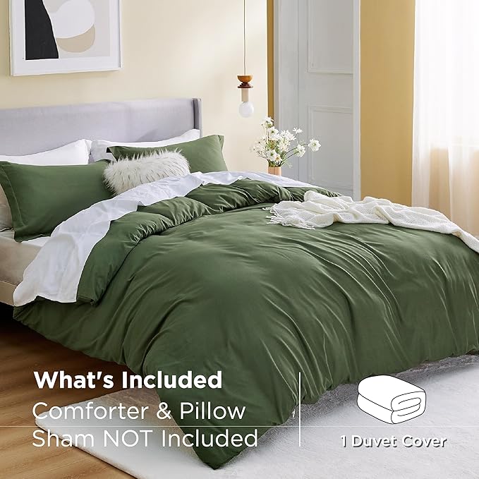 Bedsure Duvet Cover King Size - Only Includes 1 Duvet Cover (104"x90"), Hotel Luxury Soft Double Brushed All Season Bedding for Kids & Adults, Zipper Closure, NO Comforter, Olive Green