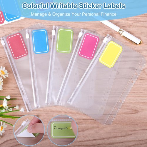 Antner A6 Budget Binder - Zipper Cash Envelopes for Money Organization | PU Leather Planner in Sky Blue
