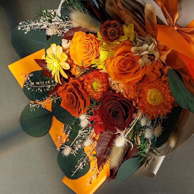 Perfectione Roses 4 Roses Mixed Bouquet for Mother's Day, Fall Flowers for Delivery, Preserved Flowers Birthday Gift for Women Mom Wife Grandma Her, Fall