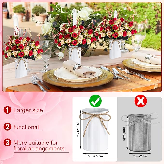 6 Set Fake Flower in Vase, Artificial Flowers with Vase, Centerpiece Table Decorations with 6 Pcs 6 Inch Large Vases and 12 Pcs Mixed Colors Silk Rose Bouquet for Wedding Home Office Farmhouse Decor
