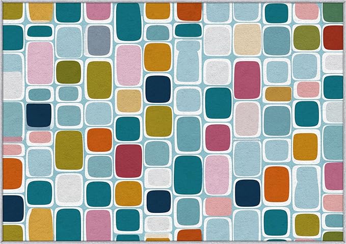 Mid Century Modern Rugs 5x8, Geometric Retro Washable 5 x 8 Area Rug for Living Room, Bedroom, Low Pile Non Slip Stain Resistant Carpet, Mid Century Home Decor Accessories & M910