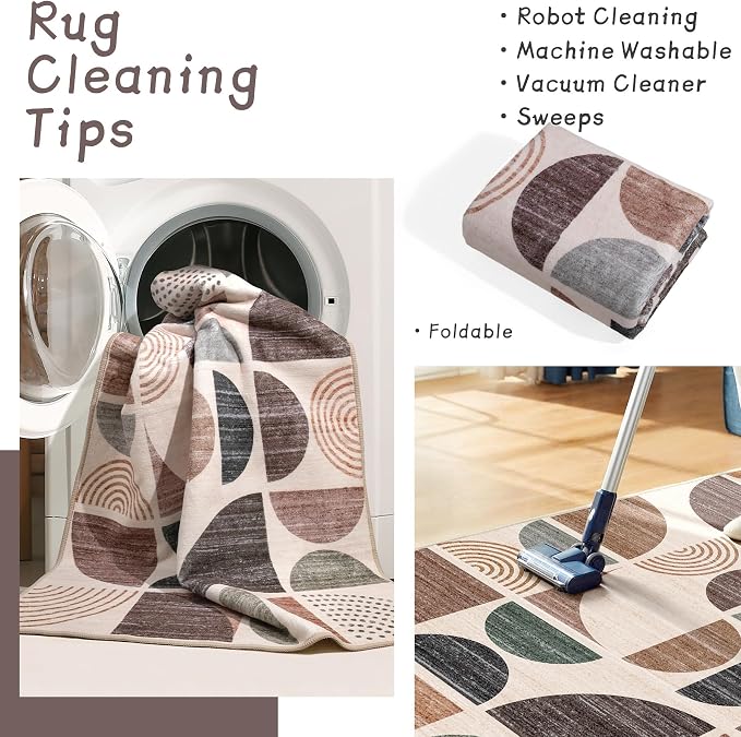 MUJOO 3x5 Rug Washable,Boho Area Rugs for Bedroom Entryway Living Room Bedside,Small Throw Floor Carpet Non Slip Soft Indoor Modern Abstract Brown