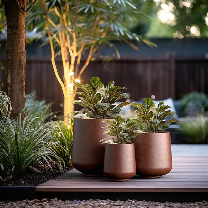Kante 15.3"+11.6"+8.2" Dia Round Concrete Planter, Large Outdoor Indoor Planter Pots Containers with Drainage Holes and Rubber Plug for Home Garden Patio, Rusty