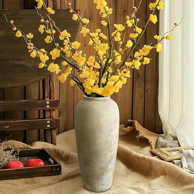15 Inch Farmhouse Decor Ceramic Rustic Vase,Beige Handmade Flower Vases for Centerpieces,Pottery Vase for Living Room,Kitchen & Bedroom Decor,Vintage Ceramic Vases for Wedding