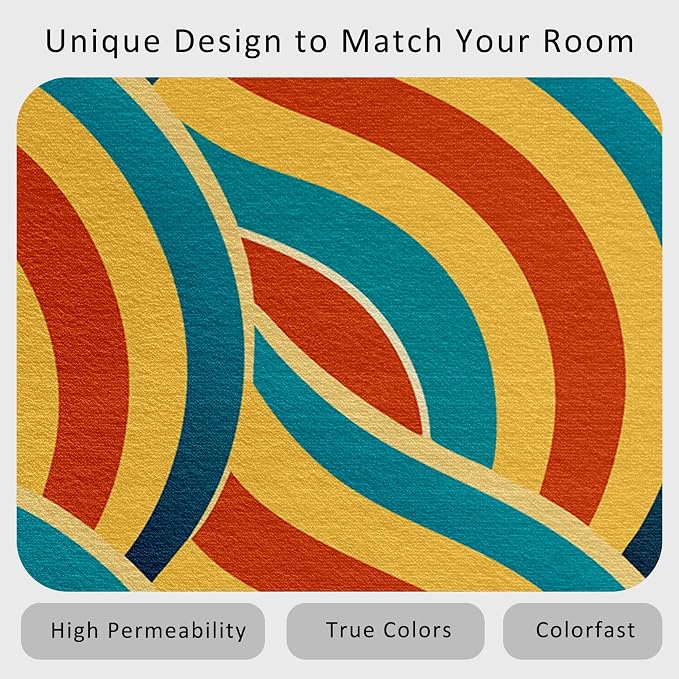 70s Rug Square 8x8 Retro Abtract Groovy Stripes Pattern Area Rugs for Living Room, Bedroom, 70s Home Decor Accessories Indoor Carpet, Non Slip & Machine Washable, GD0372