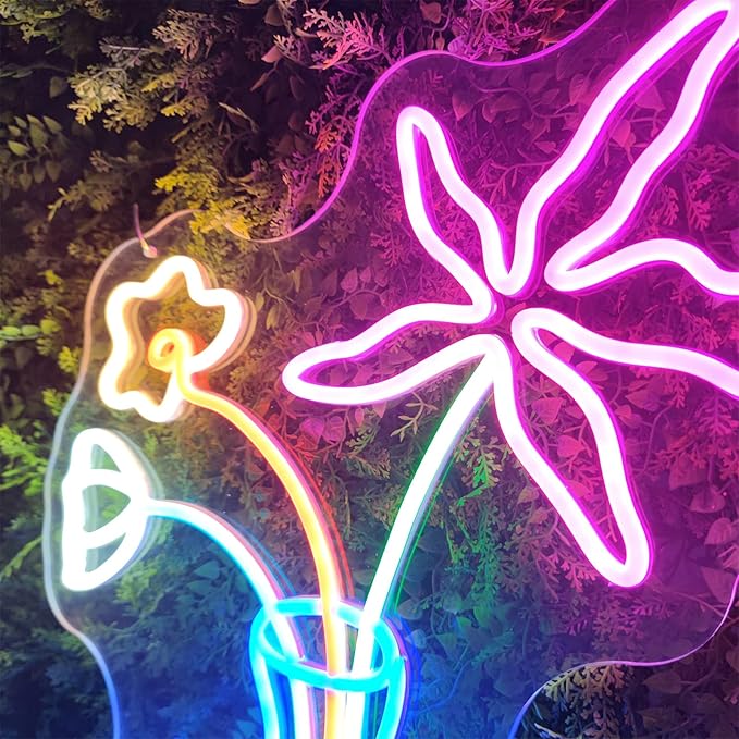 Plant Neon Sign for Wall Decor,Led Signs,Flower Neon Signs for Bedroom Wall with Dimmable Switch for Any Age Children's Room, Bar, Party, Christmas, Wedding Decoration Size:60 * 45cm
