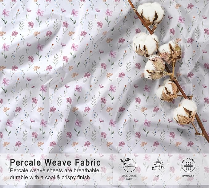 RUVANTI 100% Organic Cotton Sheets Full Size, Percale Weave, GOTS Certified, 4-Piece Set, Deep Pocket 15", Crisp & Breathable, Soft Durable Bedding, Sábanas Algodón Orgánico – Obsessed Stems