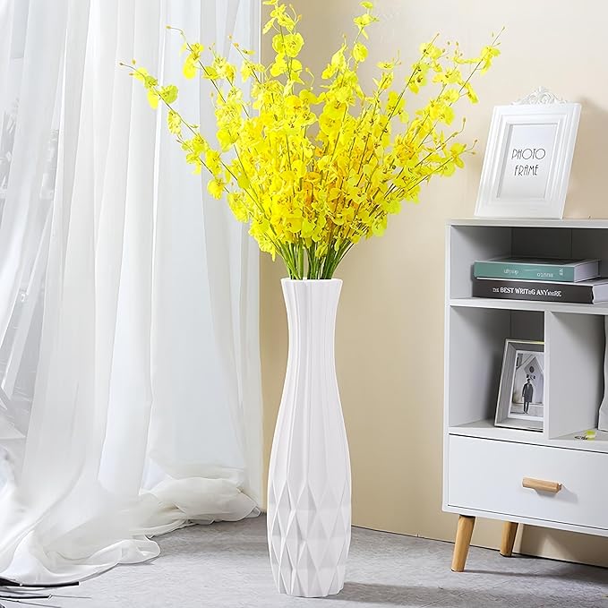 Ceramic Floor Large Vase 17.7 Inches Tall,White Modern Flower Tall Vases for Office, Home,Farmhouse,Living Room Décor,Simple Origami Design Fall Decorative Porcelain Flower Arrangement Vase Ideal Gift
