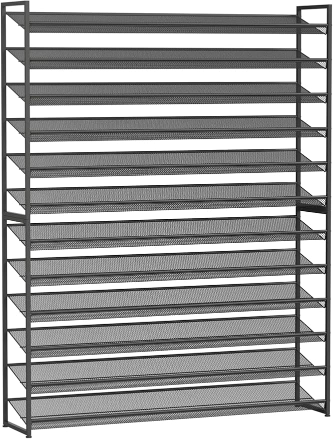 NEYCIL Large Shoe Rack 12 Tier Shoe Organizer, Heavy Duty Metal 6-Tier Stackable Shoe Storage Vertical Shoe Rack for Closet Front Door Entrance, Up to 75 Pairs, 44.8" W x 11.4" D x 85.1" H, Black